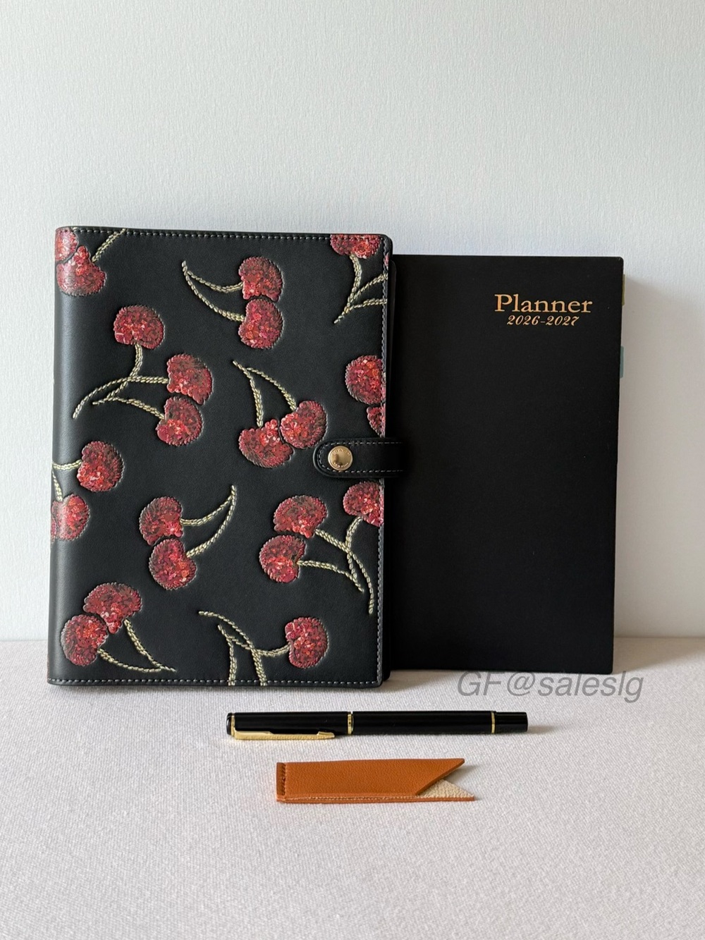 NWT Coach Notebook With Cherry Print Black Red w/ 2026-2027 Planner Pen Bundle